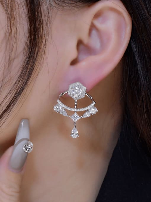 A&T Jewelry 925 Sterling Silver Cubic Zirconia Fan-Shaped Water Drop Tassel  Luxury Cluster Earring 1