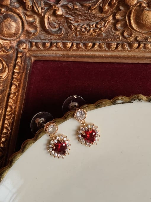 ZEMI 925 Sterling Silver Cubic Zirconia Red Heart Vintage Drop Earring