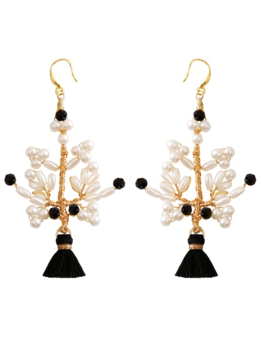Black e68861 Freshwater Pearl Multi Color Tree Bohemia Pure handmade Weave Earring