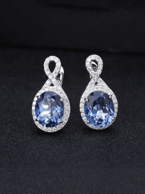 Cordiery blue 925 Sterling Silver Natural Blue  Topaz Geometric Luxury Drop Earring
