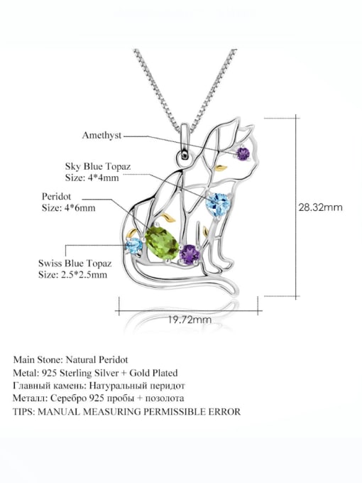 ZXI-SILVER JEWELRY 925 Sterling Silver Natural Stone Cat Artisan Irregular Geometric Stone Pendant Necklace 3
