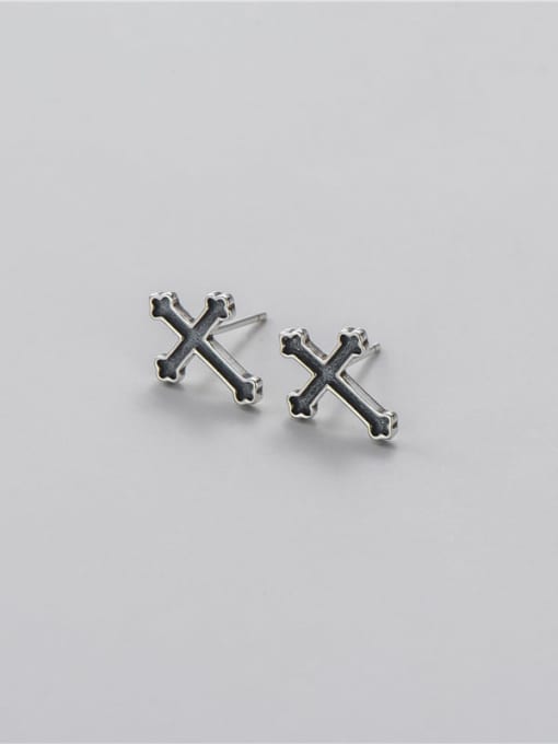 Cross Earrings 925 Sterling Silver Cubic Zirconia Square Minimalist Stud Earring