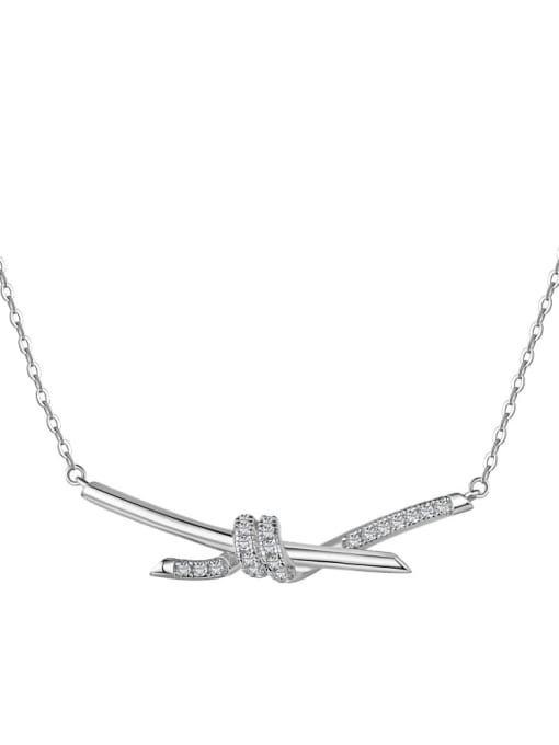 DY190501 S W WH 925 Sterling Silver Cubic Zirconia Bowknot Dainty Necklace