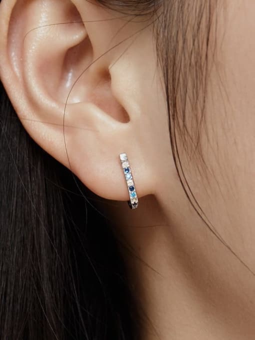 STL-Silver Jewelry 925 Sterling Silver Cubic Zirconia Geometric Dainty Huggie Earring 2