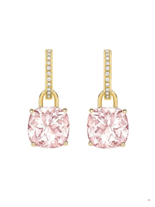 Golden +Pink 925 Sterling Silver Cubic Zirconia Geometric Dainty Drop Earring
