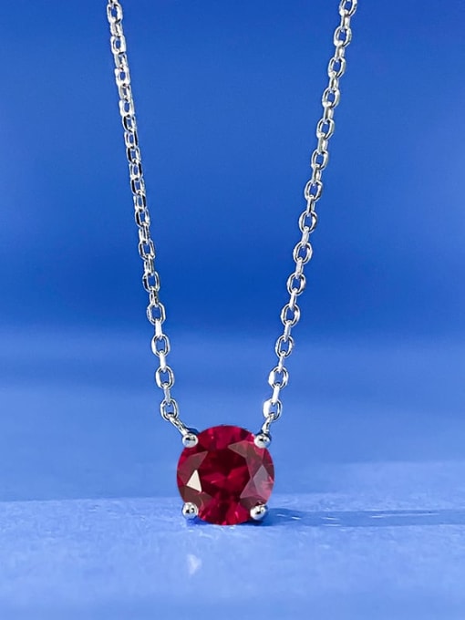 N376 Pigeon Blood Red 925 Sterling Silver Cubic Zirconia Geometric Dainty Necklace