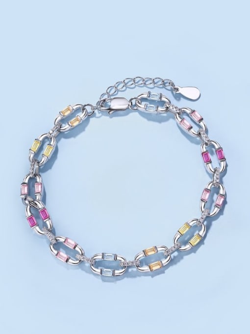STL-Silver Jewelry 925 Sterling Silver Cubic Zirconia Geometric Dainty Bracelet 2