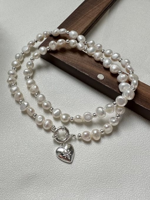 ARTTI 925 Sterling Silver Freshwater Pearl Heart Minimalist Beaded Necklace