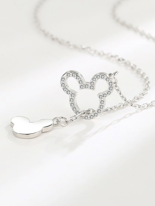Platinum 925 Sterling Silver Cubic Zirconia Mouse Minimalist Necklace