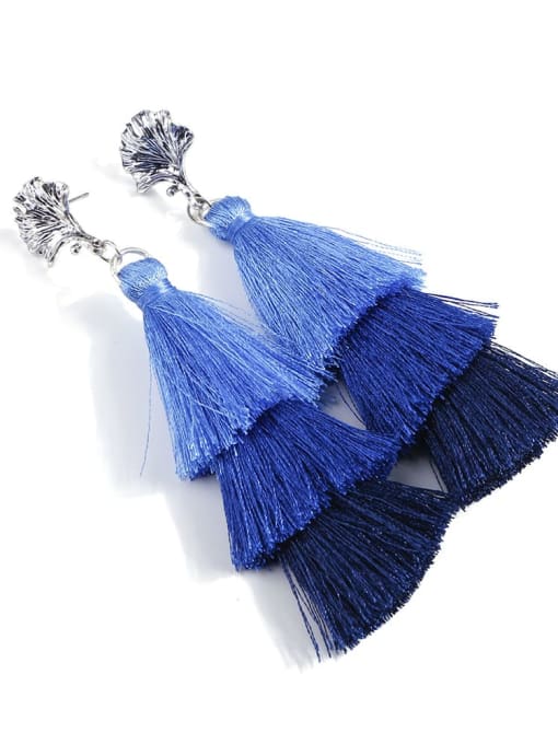 Blue e68436 Alloy Embroidery thread Tassel Bohemia Hand-Woven Drop Earring