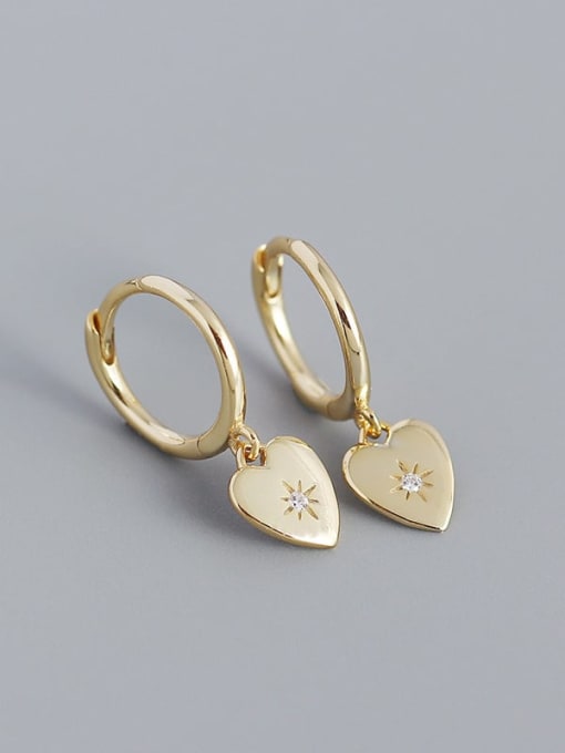 Gold 925 Sterling Silver Rhinestone Heart Minimalist Huggie Earring