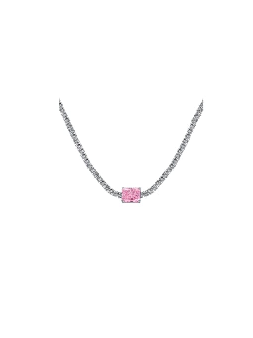 STL-Silver Jewelry 925 Sterling Silver Cubic Zirconia Pink Geometric Dainty Necklace 0