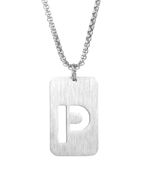 Letter P Pearl Chain Titanium Steel Letter Minimalist Long Strand Necklace