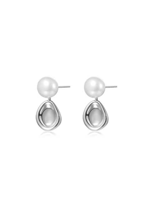 YUANFAN 925 Sterling Silver Imitation Pearl Geometric Minimalist Drop Earring 0