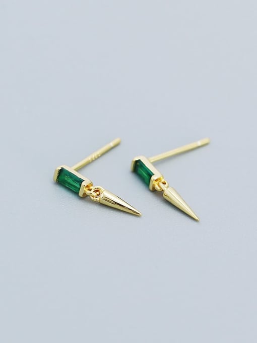 Golden (green stone) 925 Sterling Silver Cubic Zirconia Geometric Minimalist Stud Earring