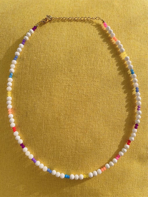 W.BEADS Rainbow Candy Color Natural Stone Handmade Beaded Necklace 0