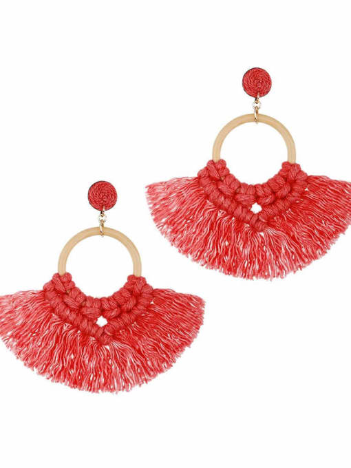 Red e68743 Alloy Multi Color Cotton thread Tassel Bohemia Pure handmade Weave Earring