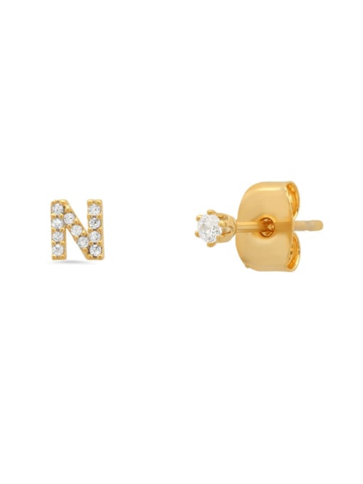 Gold N 925 Sterling Silver Cubic Zirconia Letter Minimalist Stud Earring