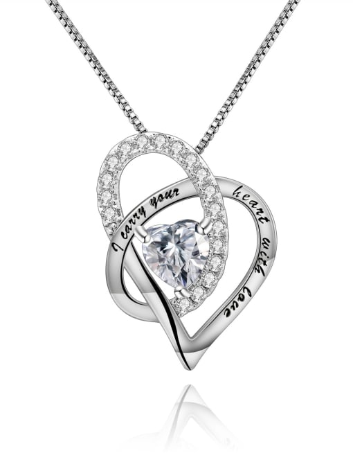 White zirconium Pendant +Chain 925 Sterling Silver Birthstone Minimalist  Heart Pendant Necklace