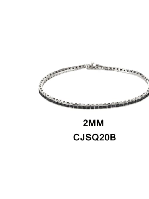 Clawless Black Stone 2mm-18cm 925 Sterling Silver Cubic Zirconia Geometric Luxury Link Bracelet