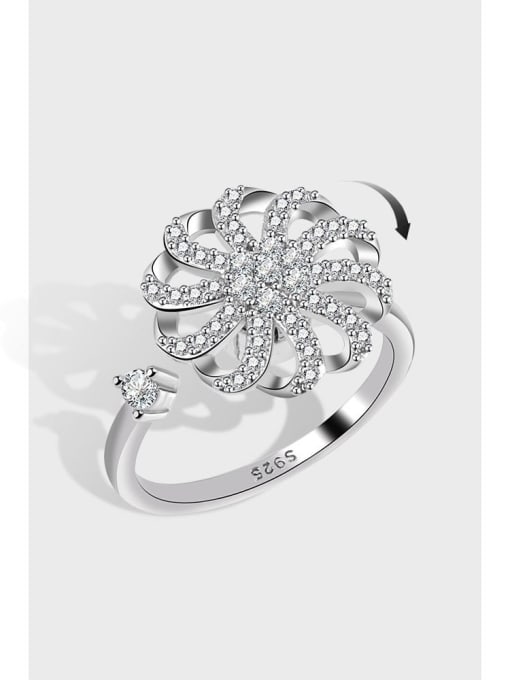 PNJ-Silver 925 Sterling Silver Cubic Zirconia Rotate Flower Hip Hop Band Ring 0