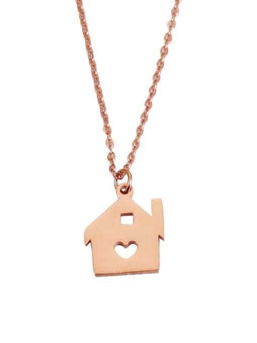 rose gold Stainless steel Heart House Trend Necklace
