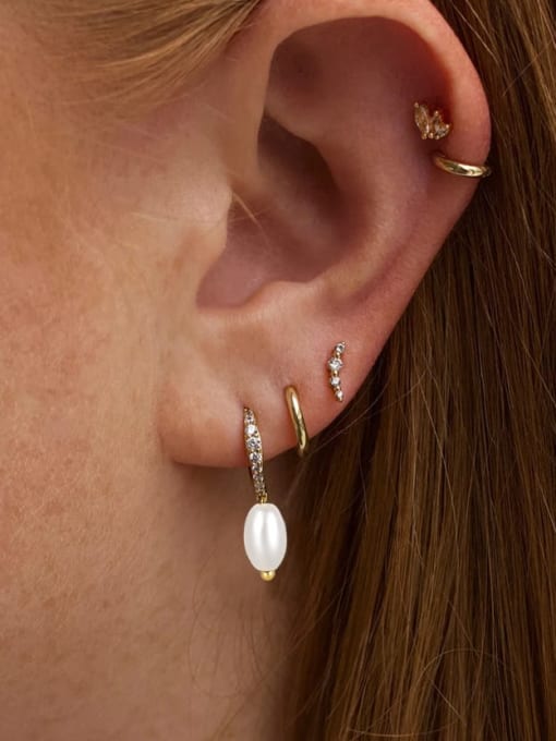 YUANFAN 925 Sterling Silver Imitation Pearl Geometric Minimalist Huggie Earring 1