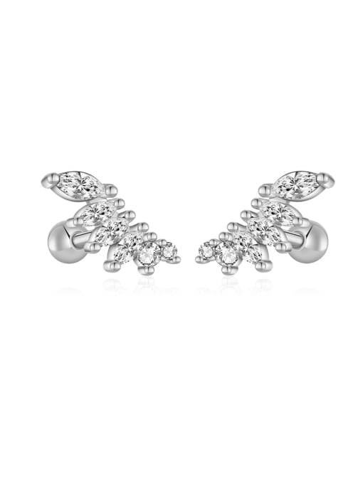 Platinum (White Stone) 925 Sterling Silver Cubic Zirconia Wing Dainty Stud Earring