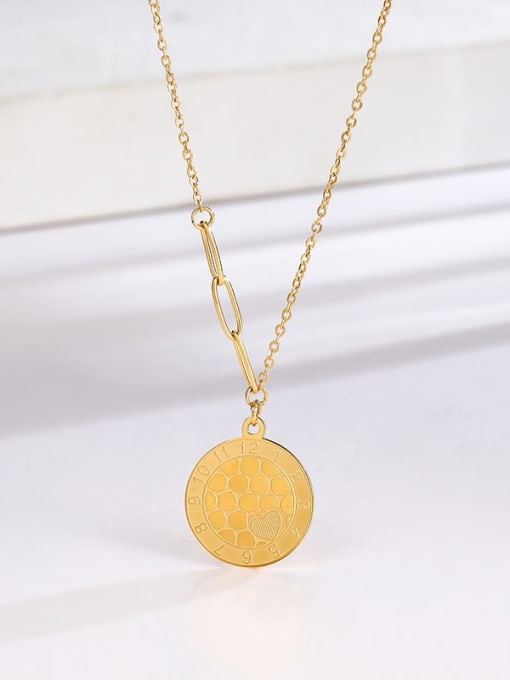 Heart Clock Round Gold Necklace Titanium Steel Geometric Minimalist Necklace