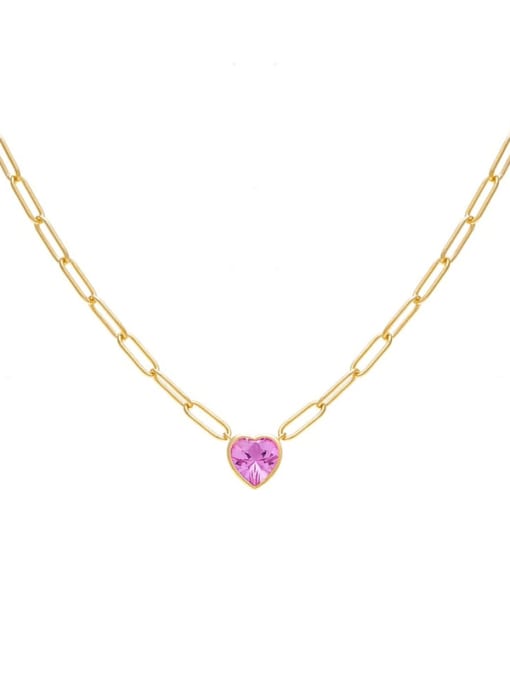 Gold+ Pink 925 Sterling Silver Cubic Zirconia Heart Minimalist Necklace
