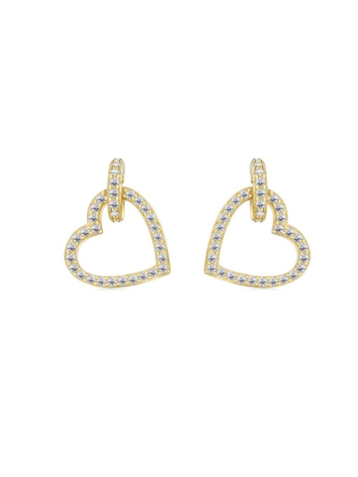 Gold HV110024 925 Sterling Silver Cubic Zirconia Heart Minimalist Stud Earring