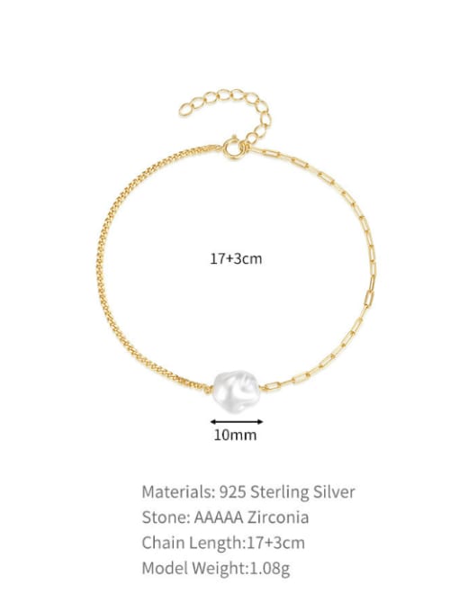 YUANFAN 925 Sterling Silver Freshwater Pearl Geometric Minimalist Link Bracelet 3