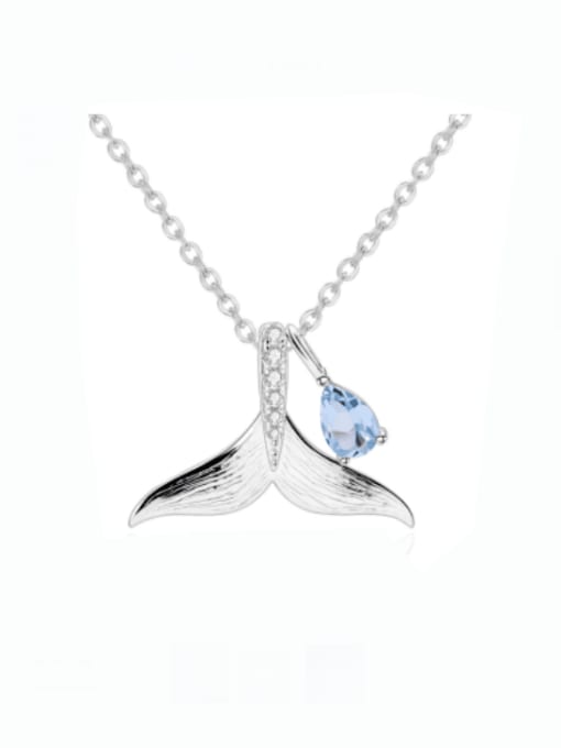 Sky Blue Topaz 925 Sterling Silver Natural  Topaz WhaleTail  Minimalist Necklace