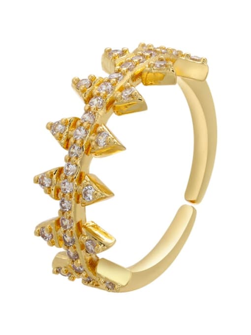 golden Brass Cubic Zirconia Leaf Dainty Band Ring