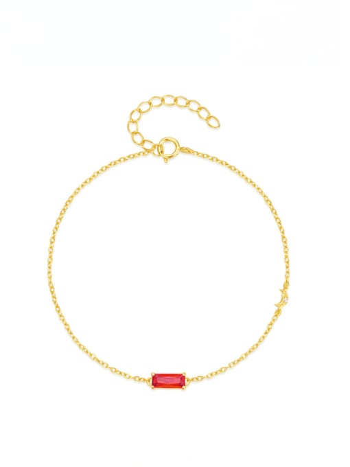 Golden Red Diamond 925 Sterling Silver Cubic Zirconia Geometric Minimalist Link Bracelet