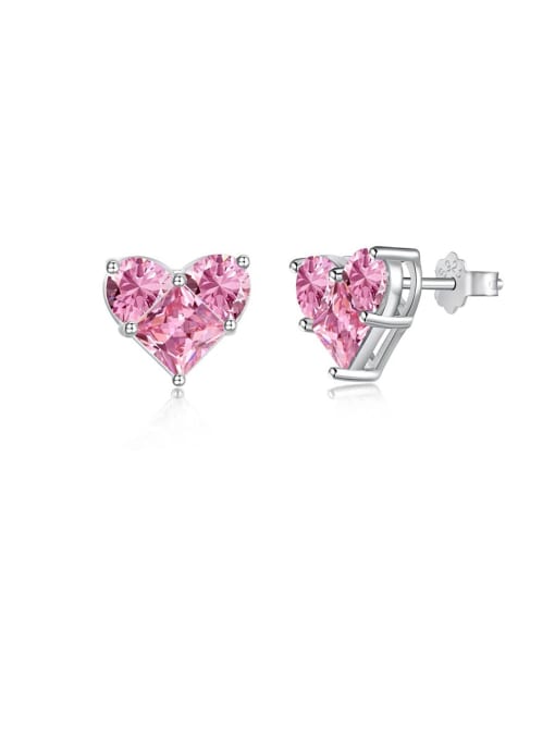 Platinum+pink DY1D0319 925 Sterling Silver Cubic Zirconia Dainty Heart   Earring and Necklace Set