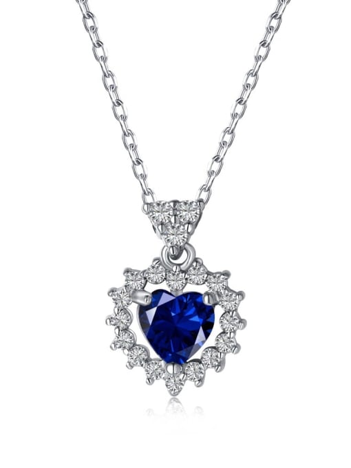DY190345 S W BU 925 Sterling Silver Cubic Zirconia Heart Dainty Necklace