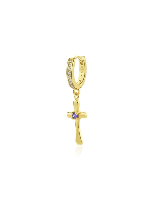 YE0114 Gold Earring Single 925 Sterling Silver Cubic Zirconia Cross Minimalist Single Earring(Single-Only One)