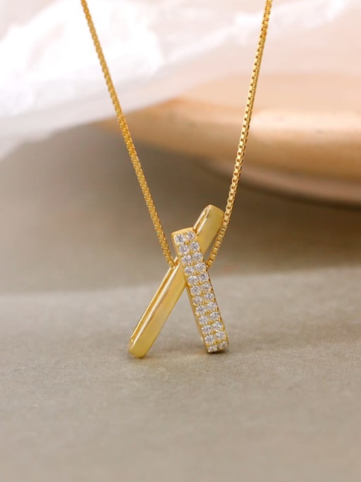 A230A Gold 925 Sterling Silver Cubic Zirconia Cross Minimalist Necklace