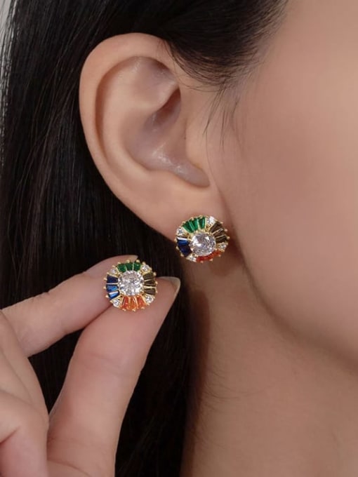 A&T Jewelry 925 Sterling Silver Cubic Zirconia Geometric Luxury Stud Earring 1