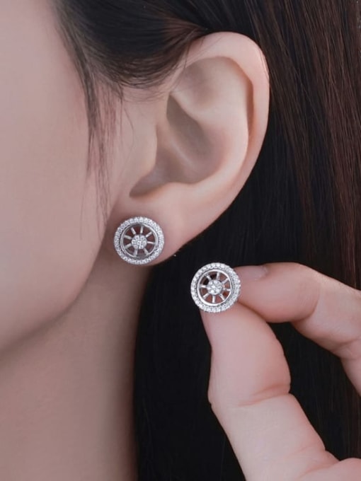 A&T Jewelry 925 Sterling Silver Cubic Zirconia Geometric Minimalist Cluster Earring 2