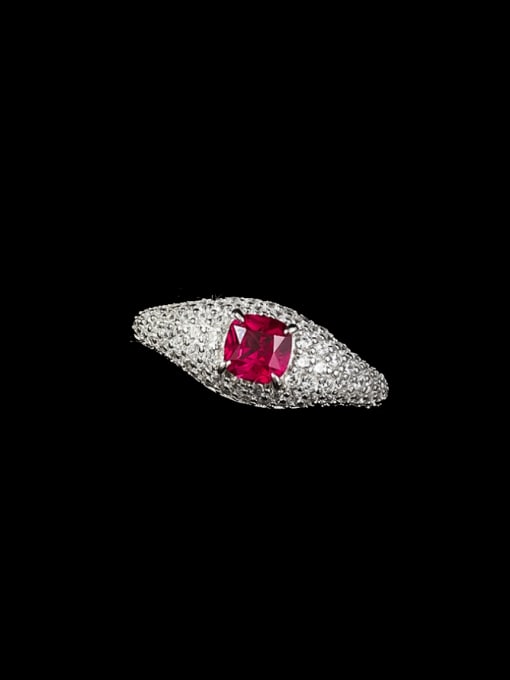 R1018 Pigeon Blood Red 925 Sterling Silver Cubic Zirconia Geometric Luxury Cocktail Ring