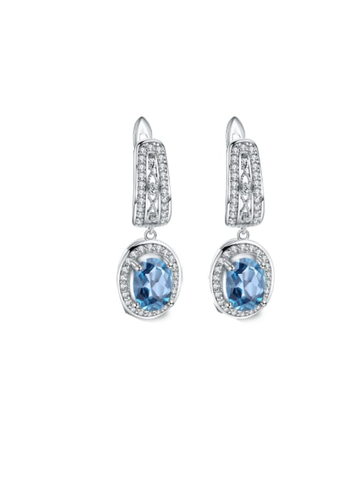 ZXI-SILVER JEWELRY 925 Sterling Silver Swiss Blue Topaz Geometric Luxury Drop Earring 0