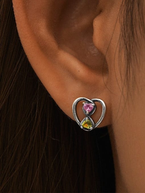 YUANFAN 925 Sterling Silver Cubic Zirconia Heart Vintage Stud Earring 1