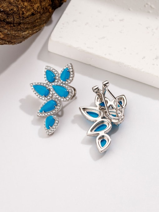 A&T Jewelry 925 Sterling Silver Turquoise Leaf Vintage Stud Earring 1