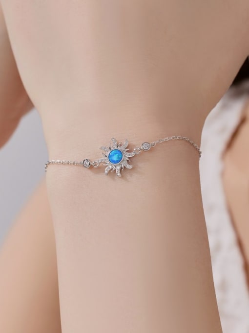 STL-Silver Jewelry 925 Sterling Silver Synthetic Opal Flower Trend Link Bracelet 1