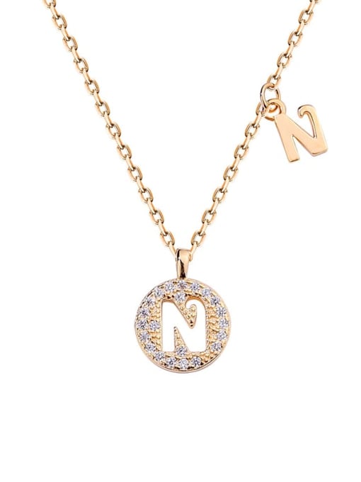 A1573 Champagne Plated Gold N 925 Sterling Silver Rhinestone Geometric Minimalist Necklace