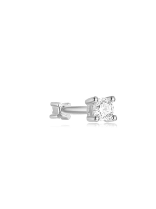 Single Platinum 925 Sterling Silver Cubic Zirconia Geometric Minimalist Single Earring