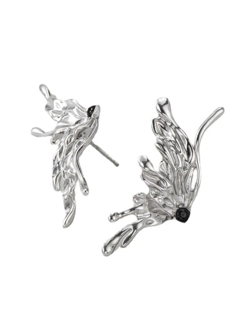 Liquid Butterfly Earrings (silver) 925 Sterling Silver Rhinestone Butterfly Minimalist Stud Earring