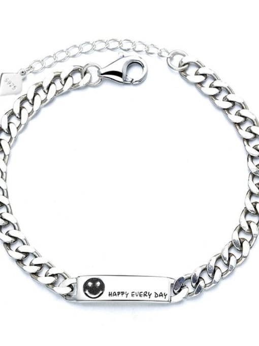 065S9.28g 925 Sterling Silver Smiley Vintage Link Bracelet